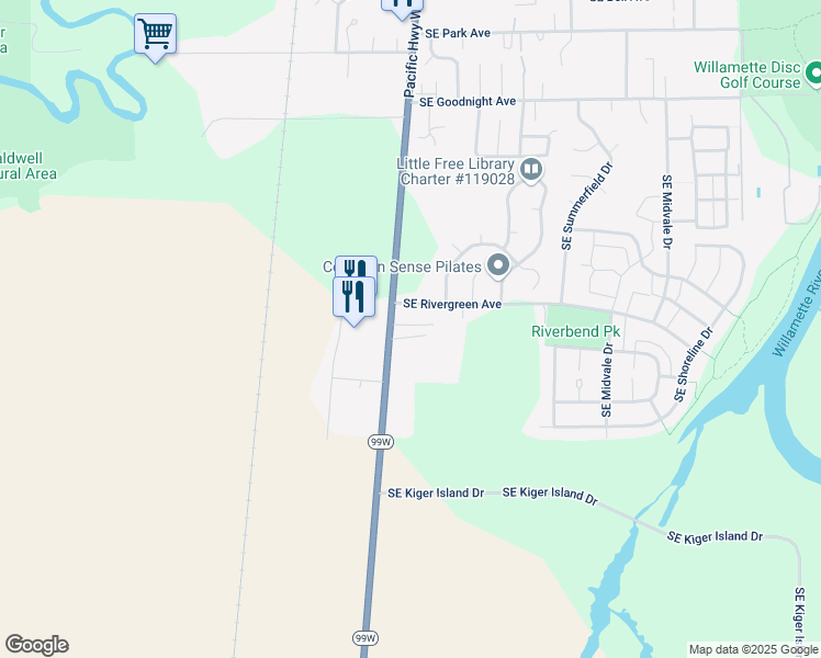 map of restaurants, bars, coffee shops, grocery stores, and more near 3417 Southwest 3rd Street in Corvallis