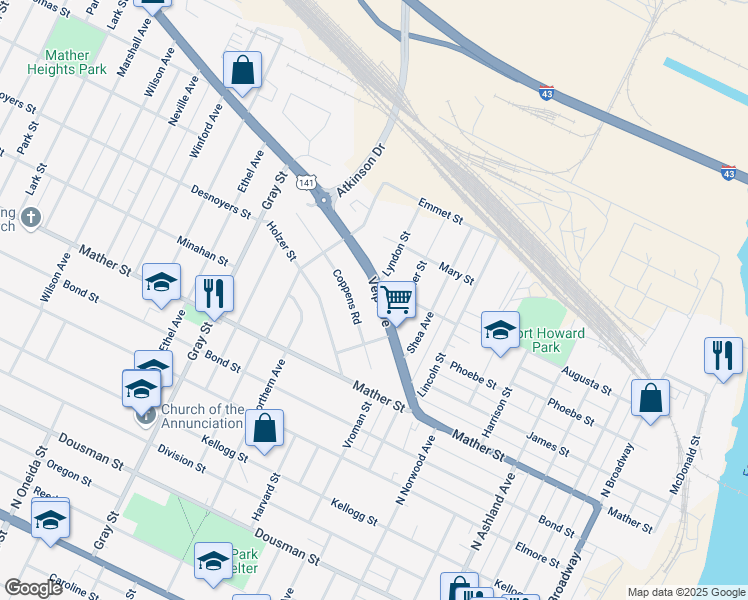 map of restaurants, bars, coffee shops, grocery stores, and more near 953 Velp Avenue in Green Bay