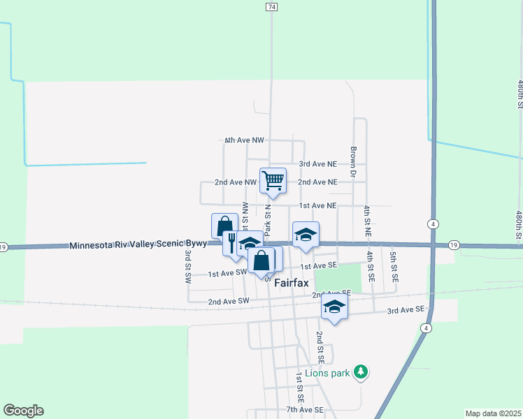 map of restaurants, bars, coffee shops, grocery stores, and more near 24 Park Street North in Fairfax