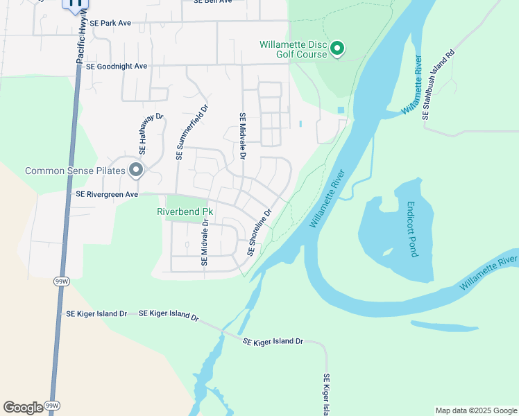 map of restaurants, bars, coffee shops, grocery stores, and more near 3418 Southeast Shoreline Drive in Corvallis
