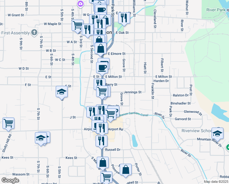 map of restaurants, bars, coffee shops, grocery stores, and more near 110 Jennings Street in Lebanon