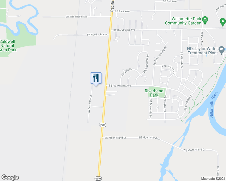 map of restaurants, bars, coffee shops, grocery stores, and more near 3417 Southwest 3rd Street in Corvallis