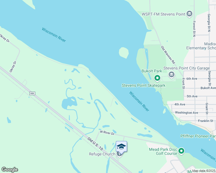 map of restaurants, bars, coffee shops, grocery stores, and more near in Stevens Point