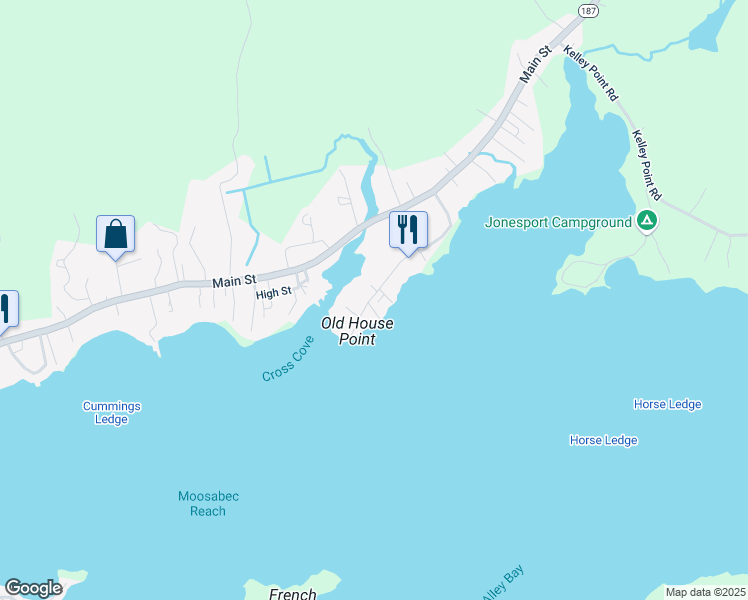 map of restaurants, bars, coffee shops, grocery stores, and more near 26 Western Avenue in Jonesport