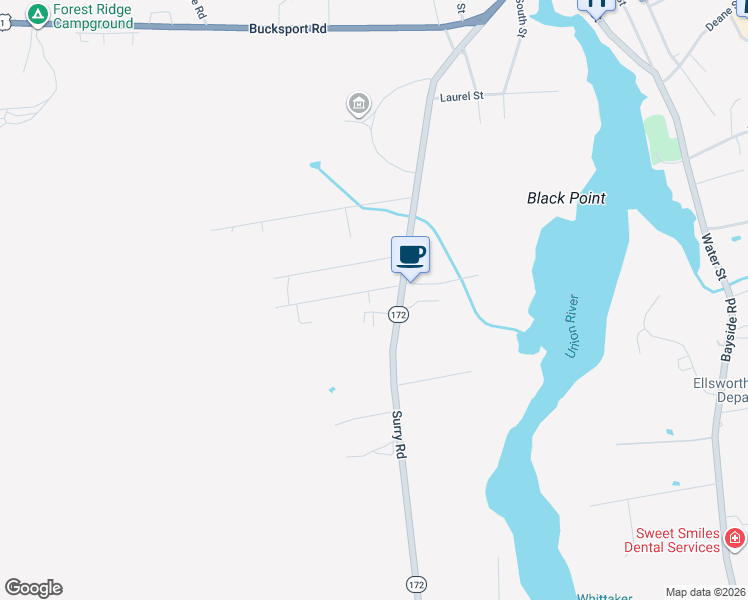map of restaurants, bars, coffee shops, grocery stores, and more near 12 Hillside Drive in Ellsworth