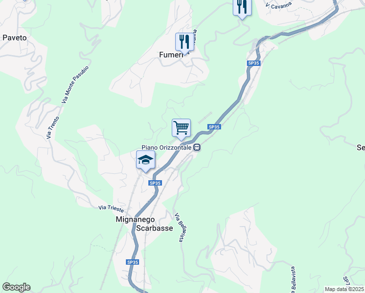 map of restaurants, bars, coffee shops, grocery stores, and more near Strada Statale 35 in Mignanego