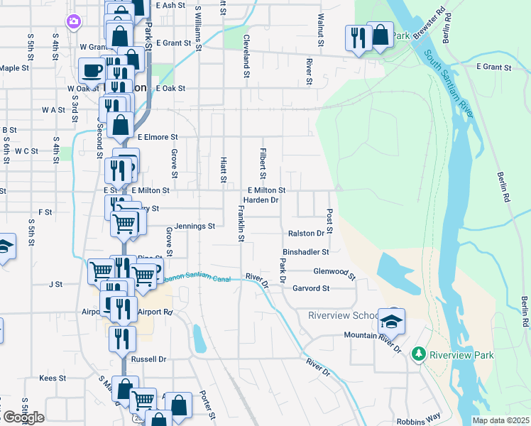 map of restaurants, bars, coffee shops, grocery stores, and more near 1720 Park Drive in Lebanon