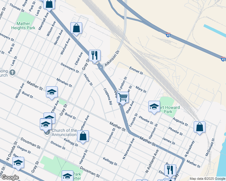 map of restaurants, bars, coffee shops, grocery stores, and more near 953 Velp Avenue in Green Bay