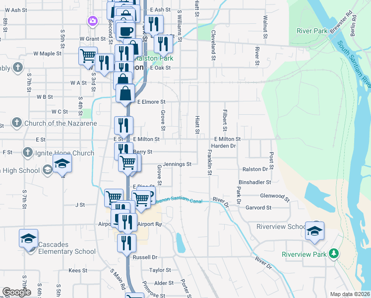 map of restaurants, bars, coffee shops, grocery stores, and more near 274 East Milton Street in Lebanon