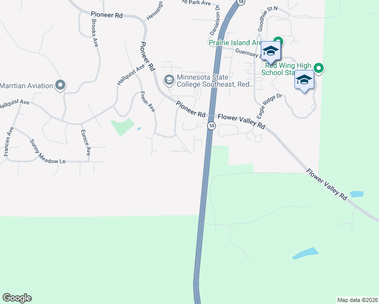 map of restaurants, bars, coffee shops, grocery stores, and more near 2617 Malmquist Avenue in Red Wing