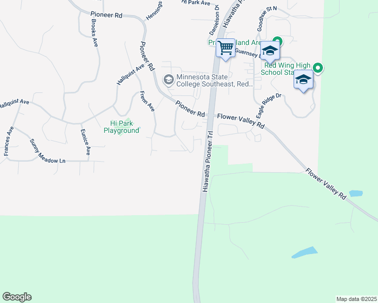 map of restaurants, bars, coffee shops, grocery stores, and more near 2617 Malmquist Avenue in Red Wing