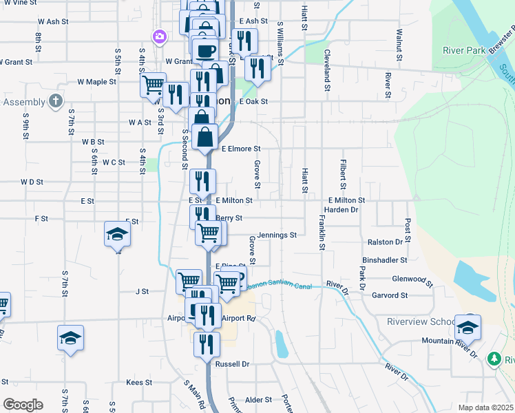 map of restaurants, bars, coffee shops, grocery stores, and more near 198 East Milton Street in Lebanon