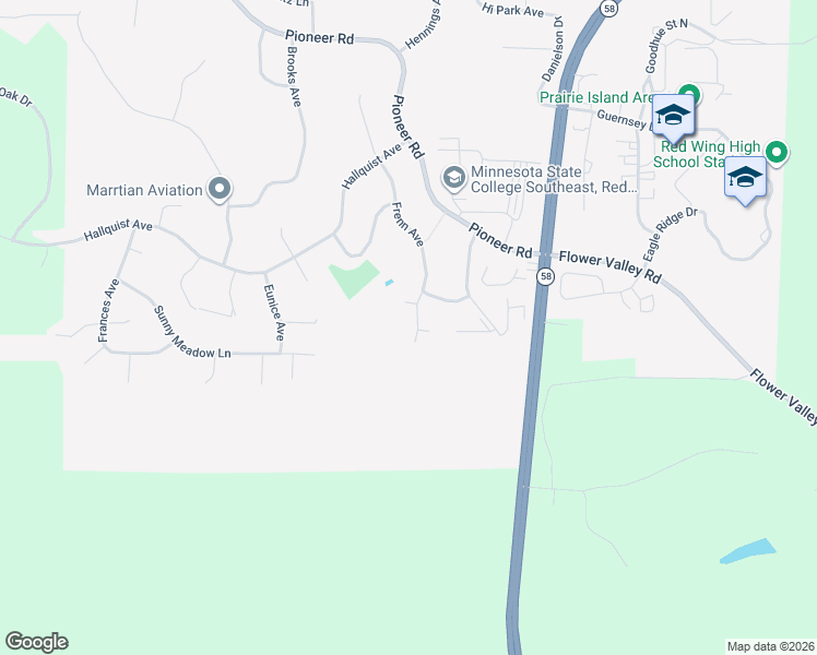 map of restaurants, bars, coffee shops, grocery stores, and more near 261 Frenn Avenue in Red Wing