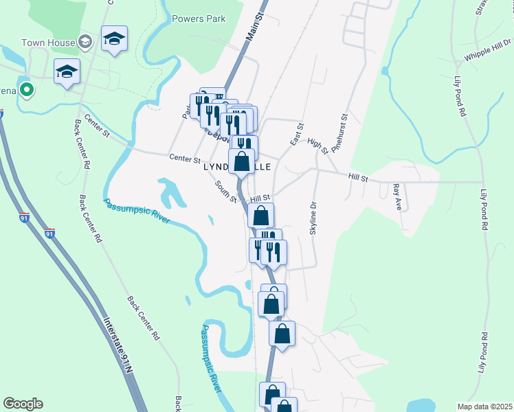 map of restaurants, bars, coffee shops, grocery stores, and more near 709 Hill Street in Lyndon