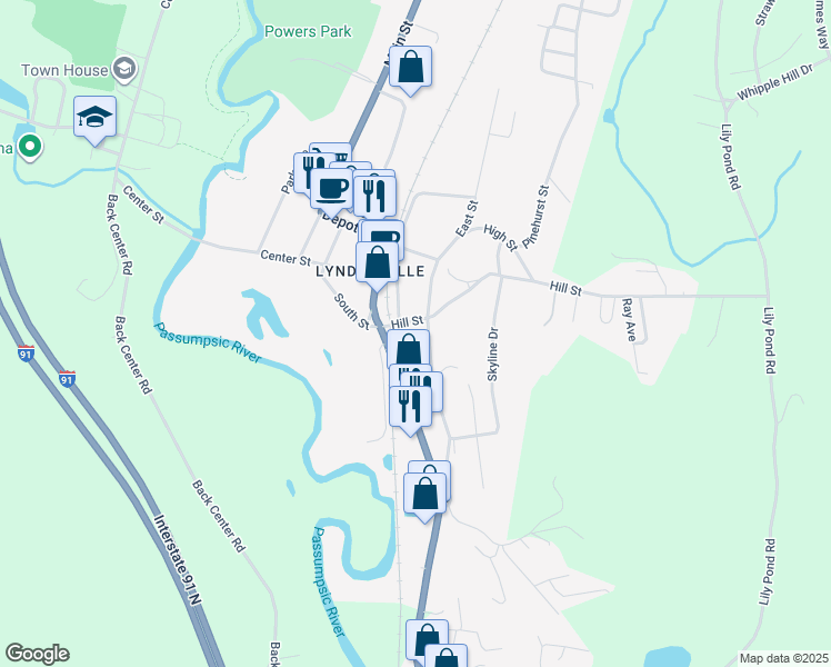 map of restaurants, bars, coffee shops, grocery stores, and more near 709 Hill Street in Lyndon