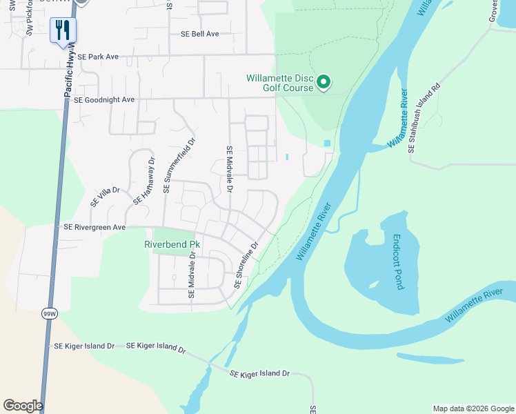map of restaurants, bars, coffee shops, grocery stores, and more near 3292 SE Safe Harbor St in Corvallis