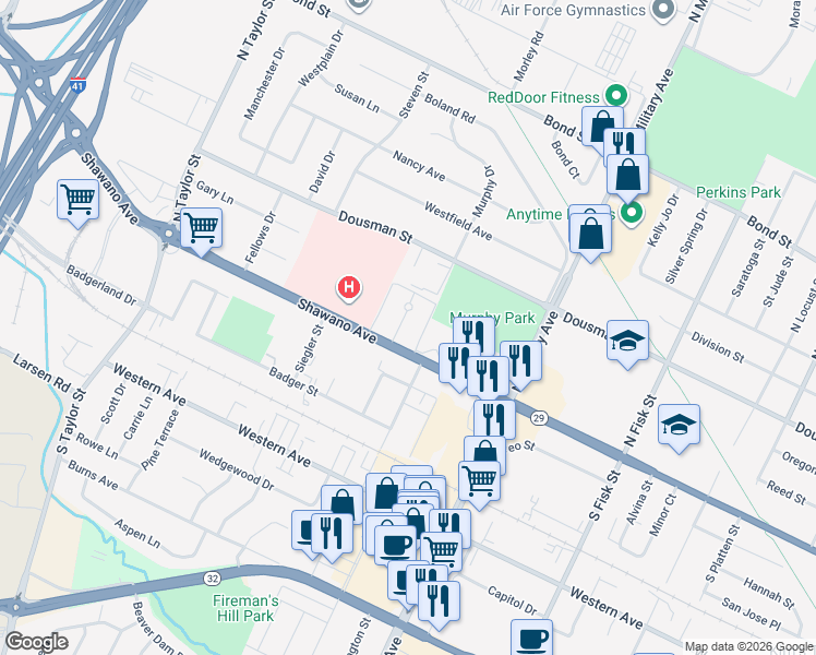 map of restaurants, bars, coffee shops, grocery stores, and more near 1668 Shawano Avenue in Green Bay
