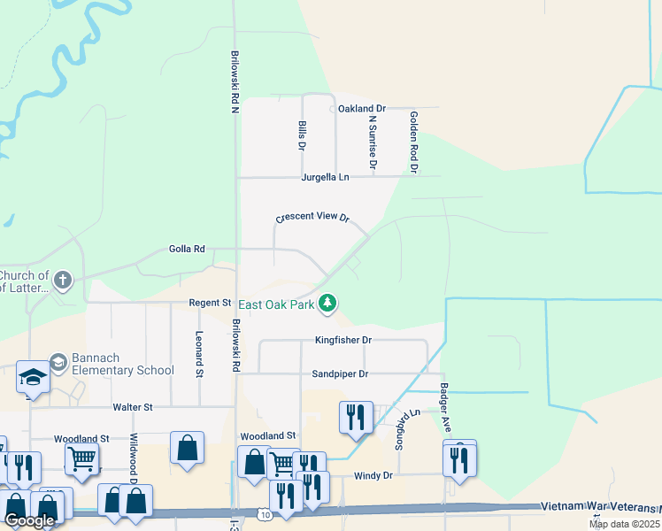 map of restaurants, bars, coffee shops, grocery stores, and more near 5688 Regent Street in Stevens Point
