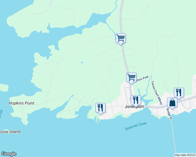 map of restaurants, bars, coffee shops, grocery stores, and more near 48 Herb's Highway in Jonesport