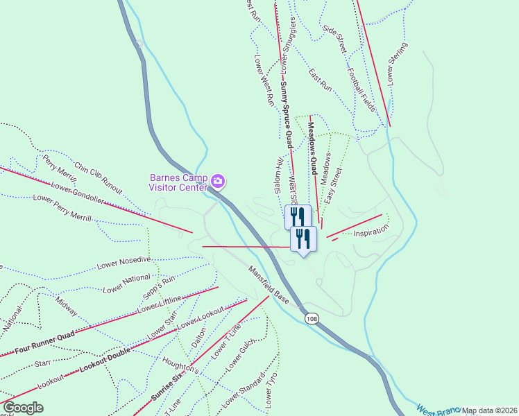 map of restaurants, bars, coffee shops, grocery stores, and more near 211 Liftline Drive in Stowe