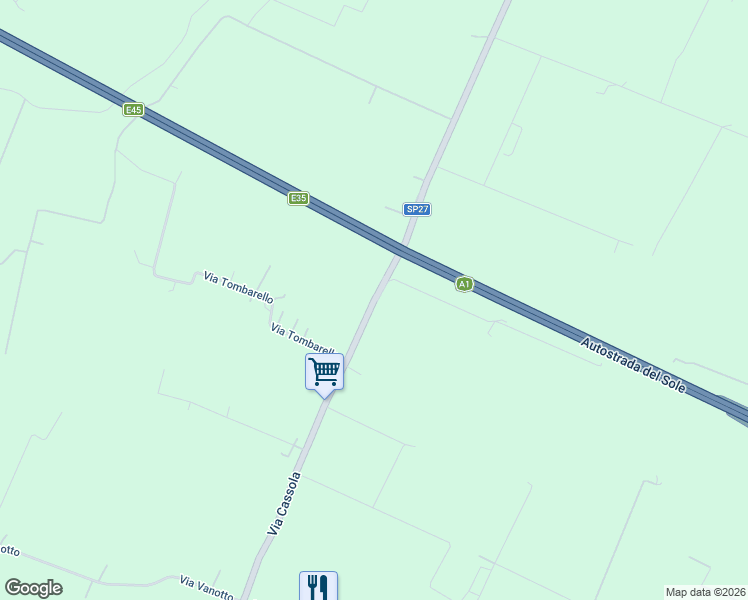 map of restaurants, bars, coffee shops, grocery stores, and more near Strada Provinciale 27 in Città Metropolitana di Bologna