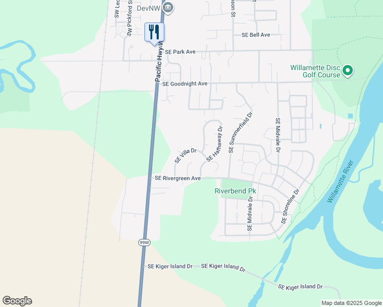 map of restaurants, bars, coffee shops, grocery stores, and more near 396 Southeast Villa Drive in Corvallis