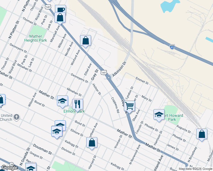 map of restaurants, bars, coffee shops, grocery stores, and more near 917 Columbia Avenue in Green Bay