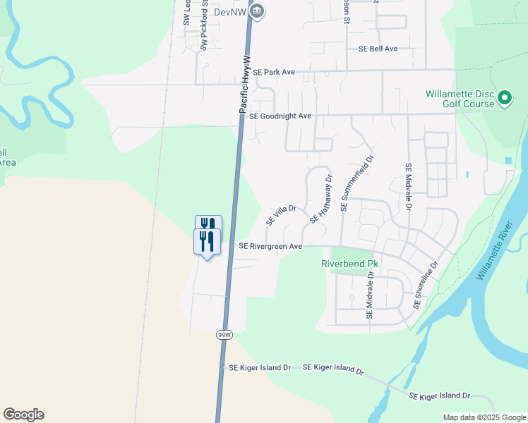 map of restaurants, bars, coffee shops, grocery stores, and more near 251 Southeast Villa Drive in Corvallis