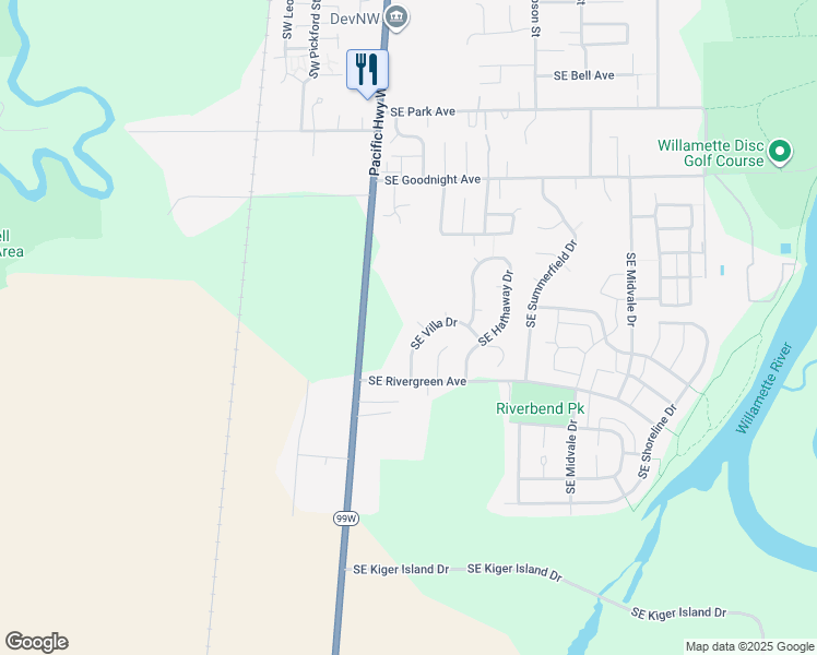 map of restaurants, bars, coffee shops, grocery stores, and more near 251 Southeast Villa Drive in Corvallis
