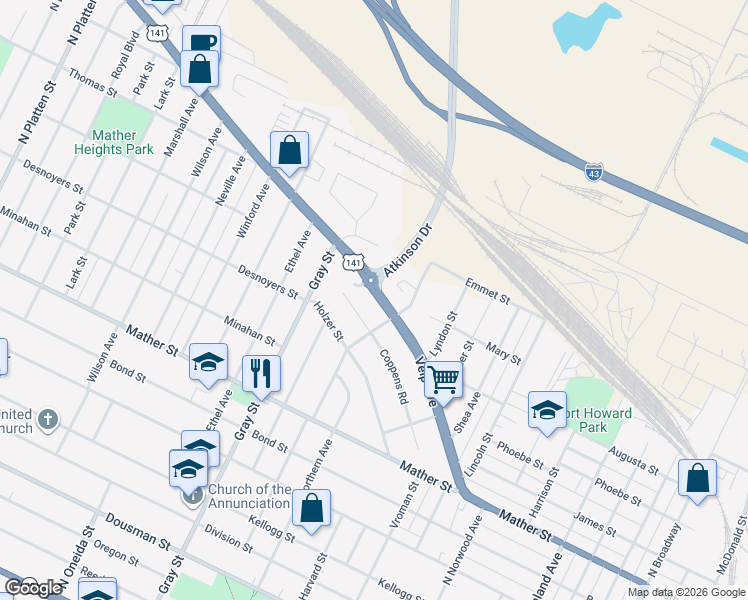 map of restaurants, bars, coffee shops, grocery stores, and more near 1019 Velp Avenue in Green Bay