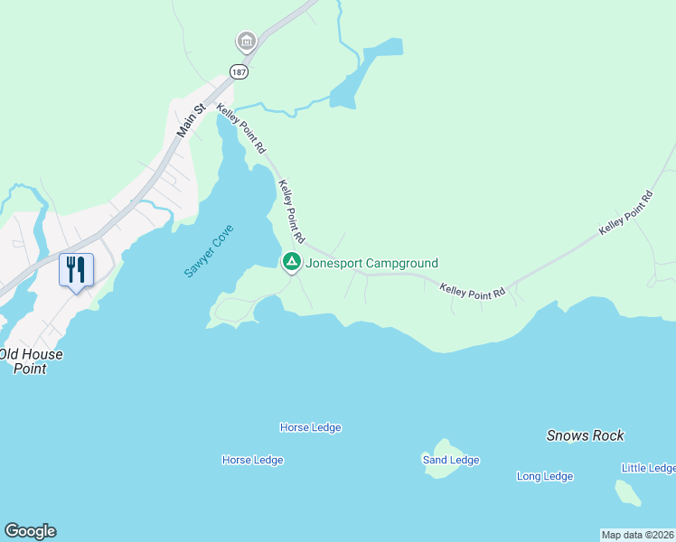 map of restaurants, bars, coffee shops, grocery stores, and more near 107 Kelley Point Road in Jonesport