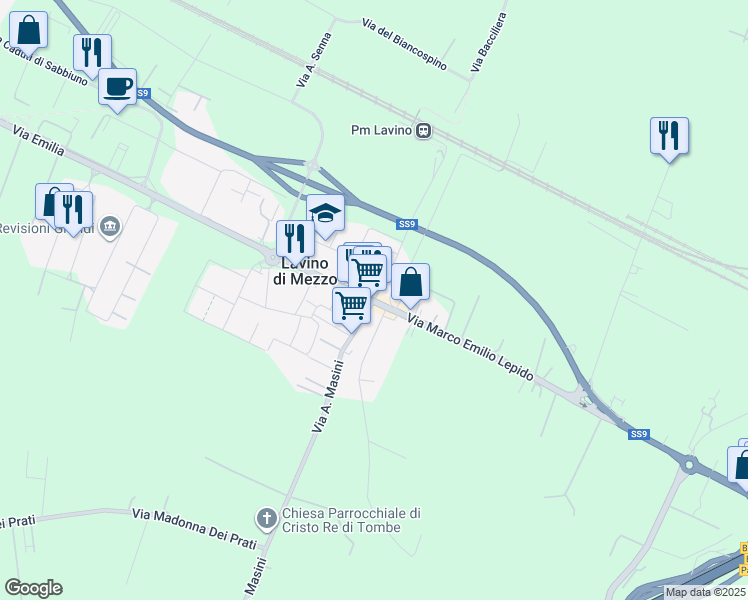 map of restaurants, bars, coffee shops, grocery stores, and more near 3 Via Dante Alighieri in Anzola dell'Emilia