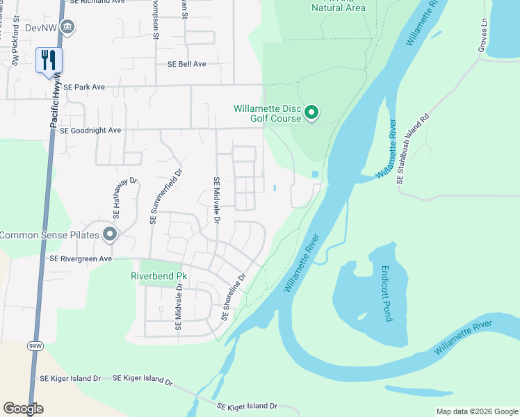 map of restaurants, bars, coffee shops, grocery stores, and more near 3181 Southeast Everglade Street in Corvallis