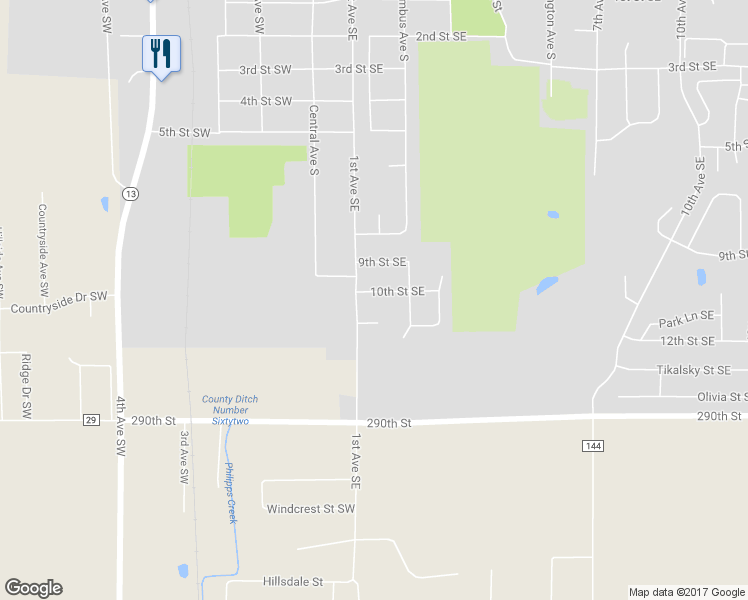 map of restaurants, bars, coffee shops, grocery stores, and more near 204 10th Street Southeast in New Prague