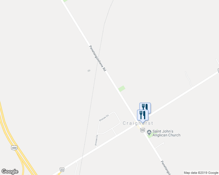 map of restaurants, bars, coffee shops, grocery stores, and more near 3514 Penetanguishene Road in Barrie