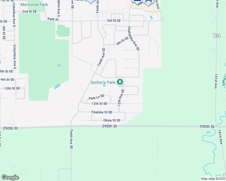 map of restaurants, bars, coffee shops, grocery stores, and more near 1105 Park Court Southeast in New Prague