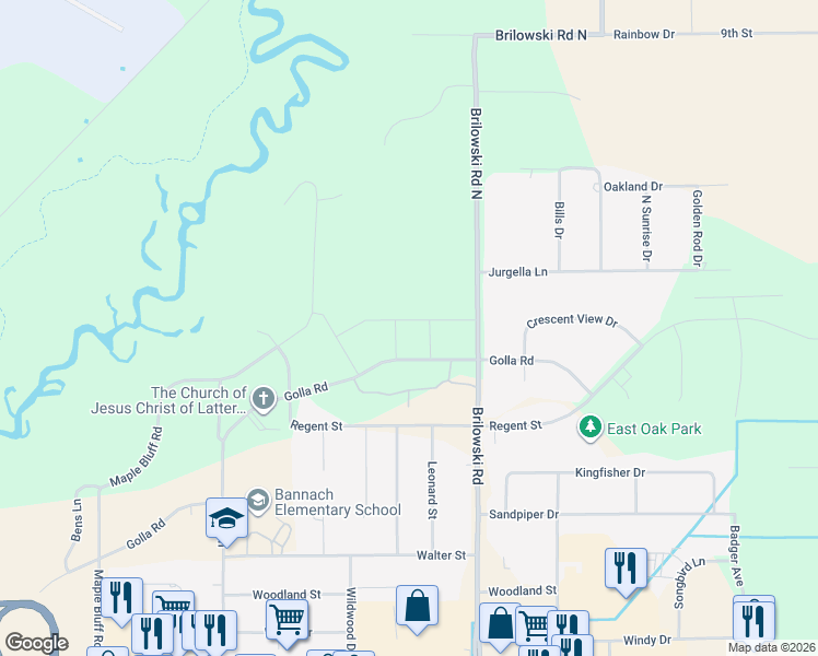map of restaurants, bars, coffee shops, grocery stores, and more near 5498 Golla Road in Stevens Point