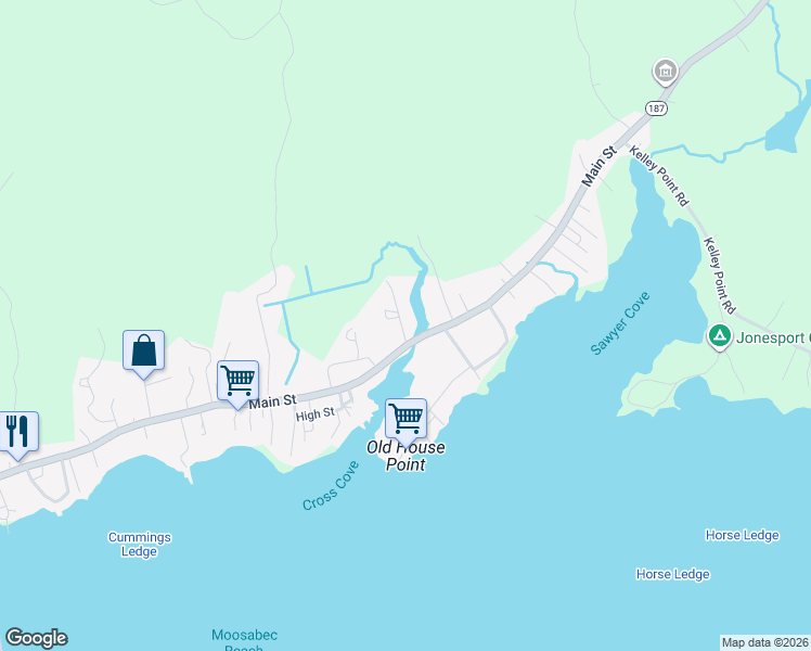 map of restaurants, bars, coffee shops, grocery stores, and more near 24 Island Street in Jonesport