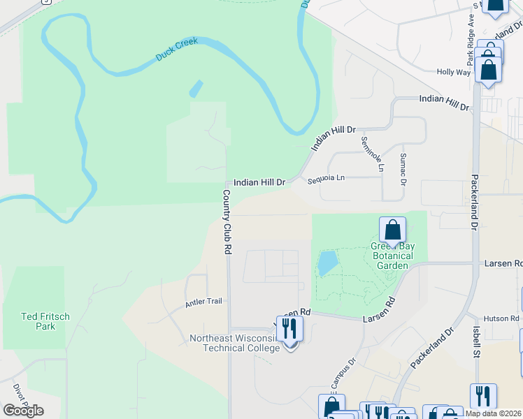 map of restaurants, bars, coffee shops, grocery stores, and more near 2744 Klee Street in Green Bay
