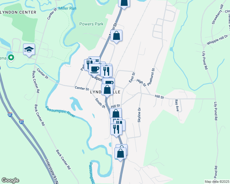 map of restaurants, bars, coffee shops, grocery stores, and more near 96 Williams Street in Lyndon