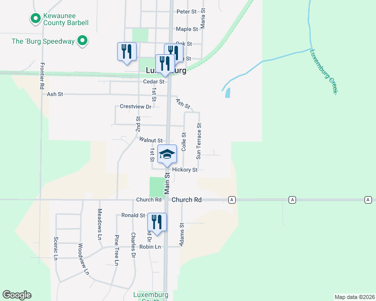 map of restaurants, bars, coffee shops, grocery stores, and more near 1324 Colle Street in Luxemburg