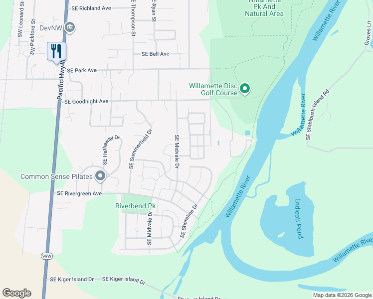 map of restaurants, bars, coffee shops, grocery stores, and more near 3193 Southeast Midvale Drive in Corvallis