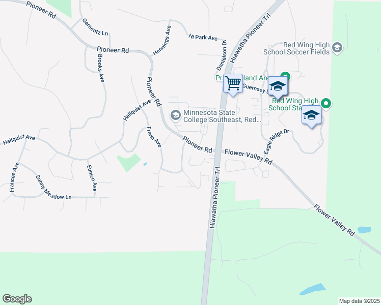 map of restaurants, bars, coffee shops, grocery stores, and more near 213 Pioneer Road in Red Wing
