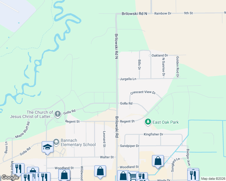 map of restaurants, bars, coffee shops, grocery stores, and more near 167 Brilowski Road in Stevens Point