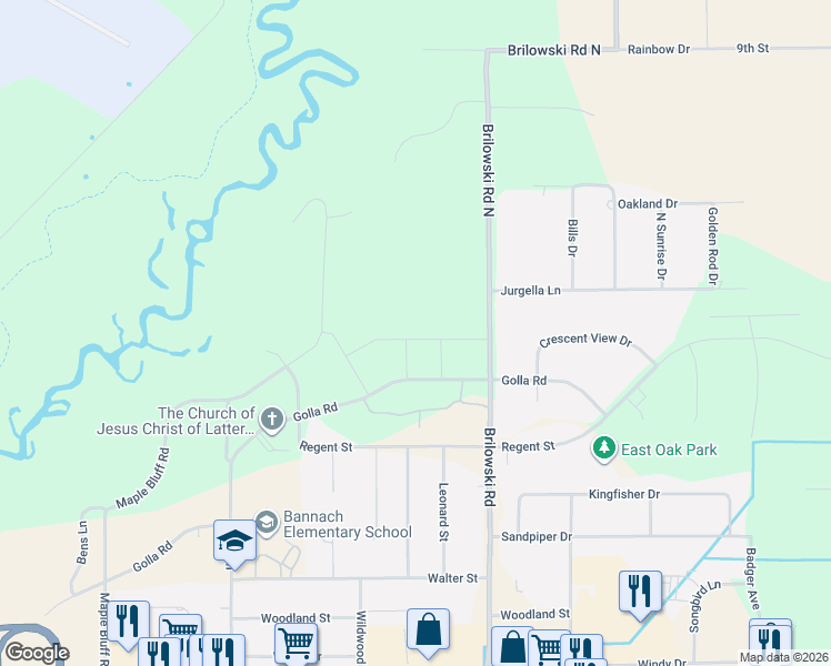 map of restaurants, bars, coffee shops, grocery stores, and more near 5498 Golla Road in Stevens Point