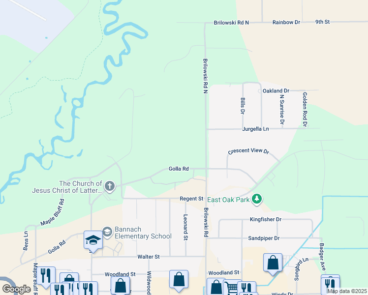 map of restaurants, bars, coffee shops, grocery stores, and more near 5498 Golla Road in Stevens Point