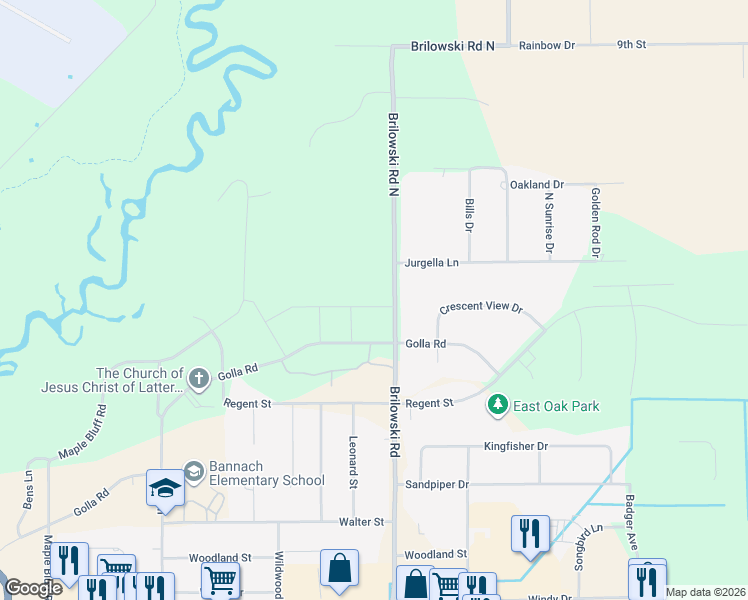 map of restaurants, bars, coffee shops, grocery stores, and more near 167 Brilowski Road in Stevens Point