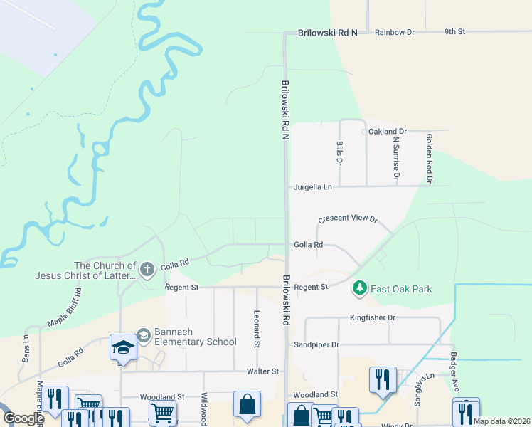 map of restaurants, bars, coffee shops, grocery stores, and more near 5498 Golla Road in Stevens Point
