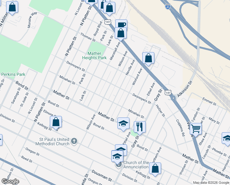 map of restaurants, bars, coffee shops, grocery stores, and more near 824 Neville Avenue in Green Bay