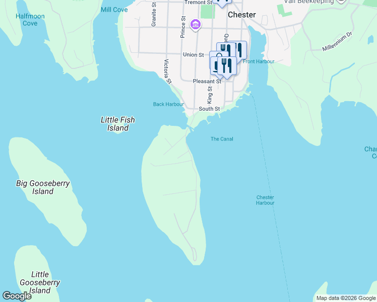 map of restaurants, bars, coffee shops, grocery stores, and more near Peninsula Road in Chester